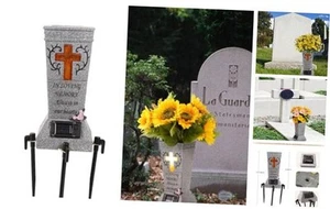 Cemetery Vase with Solar Cross LED, Decorations for Grave, Headstones Gray - Picture 1 of 7
