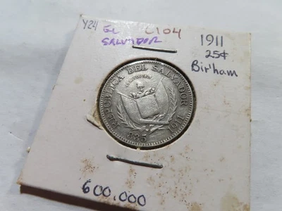 C104 El Salvador 1911 25 centavos de plata Birmingham Mint Foto 1 de 2
