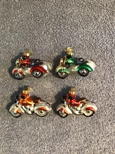 Vtg Blown Glass MOTORCYCLE Christmas Ornament DEPT 56 Lot 4 Two Sidecar Bikes - Picture 1 of 10