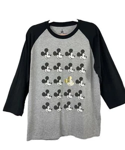 Maglietta top raglan Disney Parks taglia L Topolino baseball nero grigio 50/50 - Foto 1 di 6