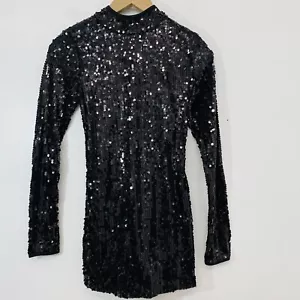 Balera Dancewear Adult Small Costume Black All Over Sequins Long Sleeve Stretch - Picture 1 of 13