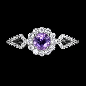 Anillo De Plata Esterlina 925 Con Amatista Púrpura Simulada De 5mm Cz 7.5 - Imagen 1 de 10