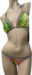 Neu mit Etikett Gottex Bikini Bademode 8 mehrfarbig tropisch Neckholder Tri-Top brasilianisches Unterteil - Bild 1 von 7