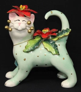 AMY LACOMBE 2005 WhimsiClay "Poinsettia" Holiday Cat #14602, 6,25" de alto reparado - Imagen 1 de 14