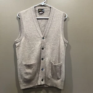 Vintage 100% Cashmere Panda Sweater Vest 38 Tan Button Up Front Pockets READ - Picture 1 of 13