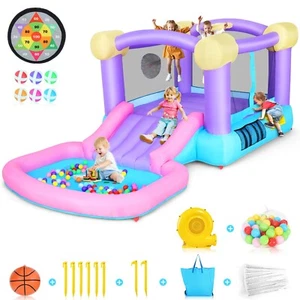 Inflatable Bounce House Bouncy Jumping Castle with 470W Blower Slide for Kids 🔥 - Picture 1 of 11