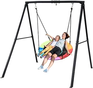 440lbs Metal Swing Set with Saucer Swing Heavy-Duty A-Frame Metal Outdoor Stand - Picture 1 of 6