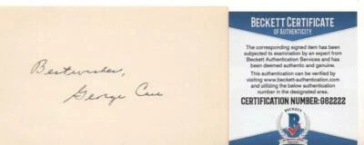 GEORGE CASE WASHINGTON SENATORS SIGNED 3X5 INDEX CARD BECKETT G62222 - Image 1 of 2