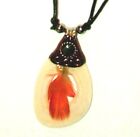 Bone Pendant Necklace w/ Red Feather 24" adjustable slide cord New RED