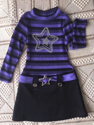 SALE @ PIPER Shining Star Silver Sequin Purple Zebra Stripe Girl Dress sz XS 4 5 - Image 1 of 4