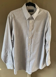 Men's Stafford Light Gray Stripe Long Sleeve Dress Shirt - Size 17 (34-35) - Picture 1 of 3