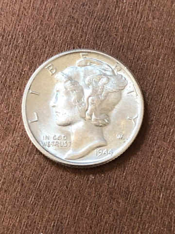 1944-P Mercury Silver Dime, AU. Lot F-41352, "FREE SHIPPING" Cover