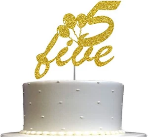 5th Birthday Cake Topper Gold Glitter, Number Five Children Birthday Party Decor - Picture 1 of 4