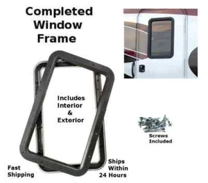 Black RV Trailer Camper Motorhome Tear Drop Entry Entrance Door Window Frame - Foto 1 di 3