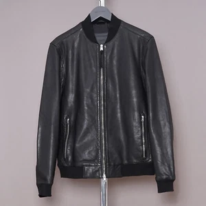 ALL SAINTS Leather Jacket LARGE Mens Black NIKO Bomber Biker Celebrity Kino L - Picture 1 of 19