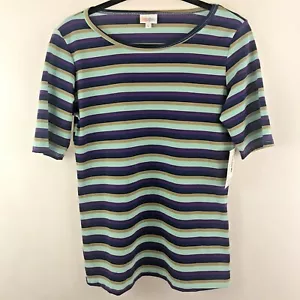 Top donna Lularoe Gigi multicolore a righe viola blu taglia large nuovo con etichetta - Foto 1 di 5