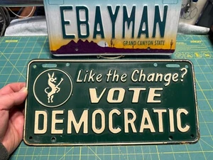 vtg 1954 Like Change Vote Democratic Political Booster License Plate donkey - Picture 1 of 8