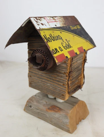 Contemporary Folk Art Mixed/Found Objects Wooden Bird House Decoration Rustic Cover