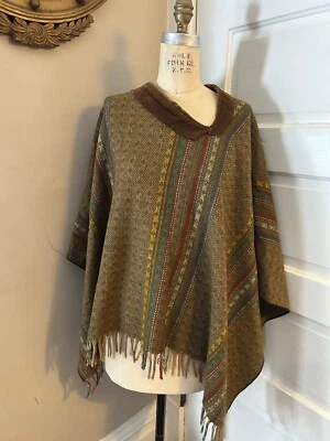 Poncho vintage años 70 hippie festival lana rayas capa flecos étnico talla única Foto 1 de 4
