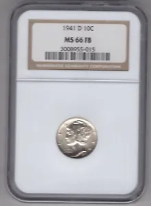 1941 D MERCURY DIME NGC CERTIFIED MS66 FULL BANDS DEEP FROSTY WHITE COIN - Picture 1 of 2