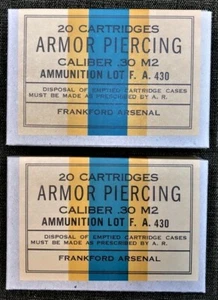 FRANKFORD ARSENAL CAL..30 M2 ARMADURA PIERCING SEGUNDA GUERRA NUEVA RÉPLICA 20 CAJAS REDONDAS DE MUNICIÓN - Imagen 1 de 9
