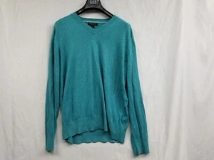 Banana Republic Silk Linen V-neck Long Sleeve Men Sweater Size Large Teal Green - Picture 1 of 11