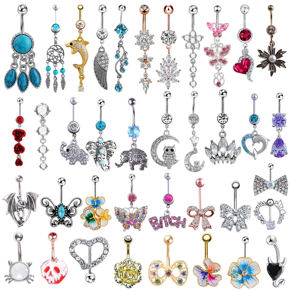14G Popular Ópalo Gema Ombligo Vientre Anillo Estrás Botón Barra Barra Cuerpo Joyería Foto 1 de 4