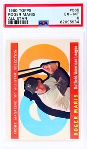 Roger Maris 1960 Topps All Star Baseball Card #565- PSA Graded 6 EX-MT