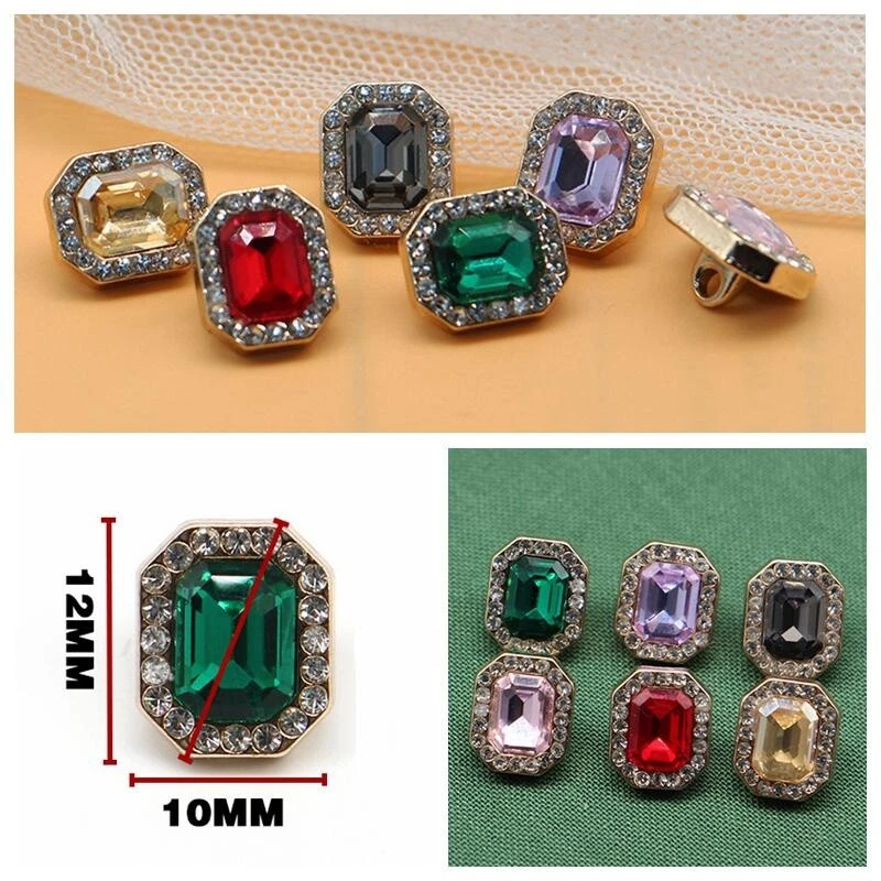 10pcs Glass Rhinestone Buttons Metal Loop DIY Jewelry Crafts Clothes Costume Sew - Image 1 of 4