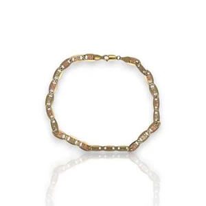 10K Fully Solid Valentino Tri Color Link Anklet - 10K Yellow Gold - Picture 1 of 8