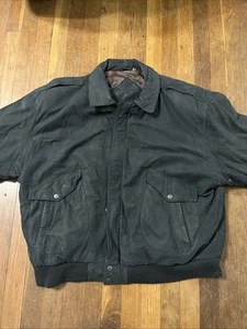 Vintage Roundtree & Yorke Bomber Wildleder Lederjacke Herren XL Schwarz Full Zip - Bild 1 von 11