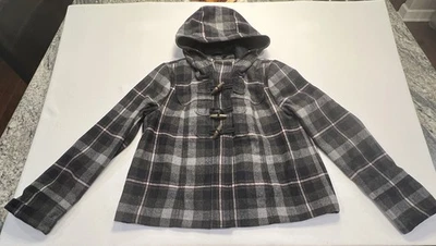 Abrigo Abercrombie & Fitch Mezcla Lana Niñas Talla Grande Gris Cuadros Palancas Con Capucha Foto 1 de 4