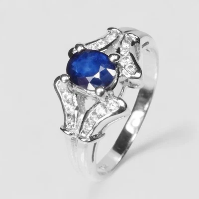 925 Sterling Silver Handmade Jewelry Rings Vivid Blue Sapphire 0.60Ct Size 6 - Image 1 of 4