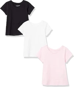 Nuevo Paquete de 3 camisetas de manga corta Amazon Essentials para niñas blancas negras rosas talla 2T - Imagen 1 de 5