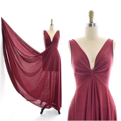 De Colección Olga Bodysilk Nylon Camisón 9286 Borgoña Largo Completo Gran Barrido Vestido Med Foto 1 de 4