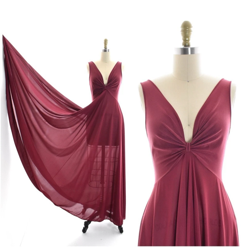 De Colección Olga Bodysilk Nylon Camisón 9286 Borgoña Largo Completo Gran Barrido Vestido Med Foto 1 de 4