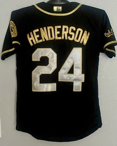 Rickey Henderson Oakland Athletics Jersey Nike Black with Gold Mens Small NWT - Picture 1 of 4