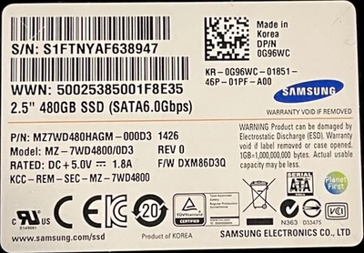 Samsung 480GB SSD 2.5" SATA6.0Gbps MZ7WD480HAGM-000D3 MZ-7WD4800/0D3 open box - Image 1 of 2