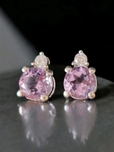 925 Stirling Silver And Purple Topaz Stud Earings - Picture 1 of 3