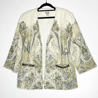 Nueva Chaqueta Chico's Heritage Paisley Tweed Cuentas Abiertas Para Mujer Grande (Chico's 2) Foto 1 de 4