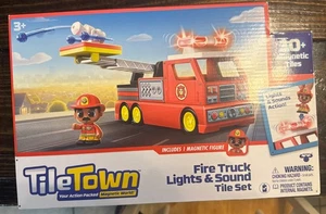 Tile Town Fire Truck Magnetic Tiles Building Set With Lights & Sounds Firetruck  - Picture 1 of 2