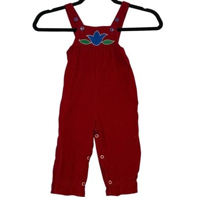 Mono de pana vintage Sears Kids rojo azul apliques de flores mediano 28-32 libras Foto 1 de 4