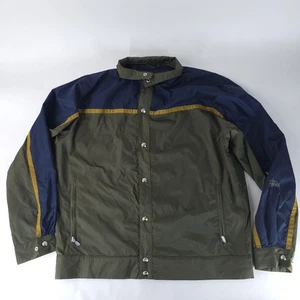 Stussy Nylon Windbreaker Jacket Mens Large Green Navy Colorblock Snap Front - Picture 1 of 9