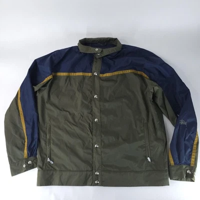 Stussy Nylon Windbreaker Jacket Mens Large Green Navy Colorblock Snap Front - Image 1 of 4
