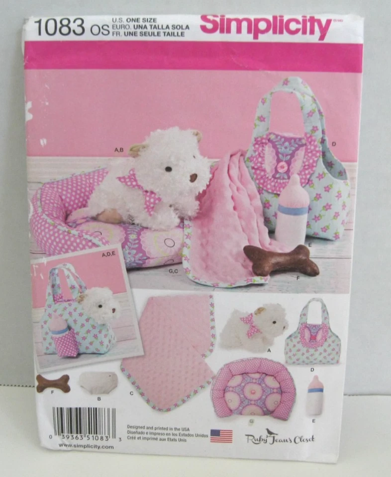 Simplicity Craft Sewing Pattern 1083 Stuffed Puppy Carrier Bed Blanket Bottle