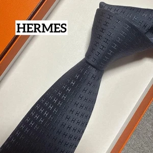 Excellent Condition Hermes Tie Navy H Pattern H Weave Fasone - Picture 1 of 7