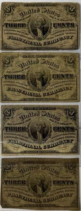 ( x4 ) 1863 US 3C Three Cents Fractional Currency Note Washington - Picture 1 of 2
