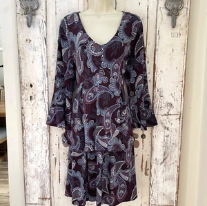 Ivanka Trump Sz Large Womans Brown Purple Blue White Paisley Career Classy Dress - Picture 1 of 11