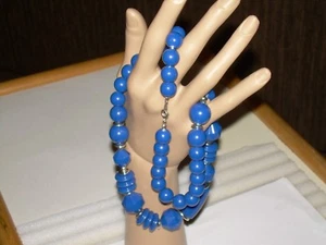 Vintage Blue Oval Beaded Necklace, 22" - Picture 1 of 12