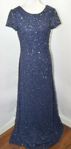 VTG Adrianna Papell Blue Sequin Lucent Cocktail Evening Dress Womens 12 - Picture 1 of 9